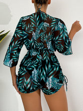 Load image into Gallery viewer, Island Bloom 3-Piece Bikini Set for Women – Tropical Leaf Print Fluttering Swimwear with Flattering Halter Neck Top High Waist Bottoms &amp; Adjustable Drawstring Cover Up – Perfect for Koningsdag Celebrations &amp; Summer Adventures
