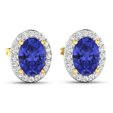 Load image into Gallery viewer, 1.50 Carat Genuine Tanzanite and White Diamond 14K Yellow Gold Earrings
