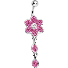 Load image into Gallery viewer, Pink CZ Flower Drop Belly Ring
