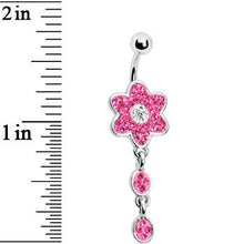Load image into Gallery viewer, Pink CZ Flower Drop Belly Ring
