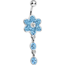 Load image into Gallery viewer, Aqua CZ Flower Drop Belly Ring
