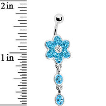 Load image into Gallery viewer, Aqua CZ Flower Drop Belly Ring
