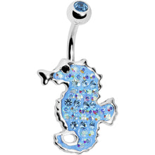 Load image into Gallery viewer, Aqua Cubic Zirconia Seahorse Belly Ring
