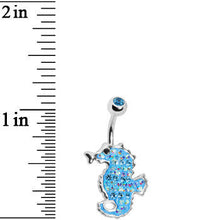 Load image into Gallery viewer, Aqua Cubic Zirconia Seahorse Belly Ring
