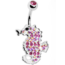 Load image into Gallery viewer, Pink Cubic Zirconia Seahorse Belly Ring
