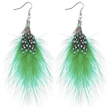 Load image into Gallery viewer, Green White Polka Dot Feather Earrings
