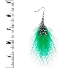 Load image into Gallery viewer, Green White Polka Dot Feather Earrings
