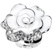 Load image into Gallery viewer, White Jeweled Bloom Flower Adjustable Ring
