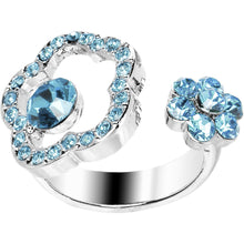 Load image into Gallery viewer, Aqua Jeweled Flower Adjustable Ring
