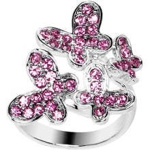 Load image into Gallery viewer, Pink Jeweled Cluster Butterfly Adjustable Ring
