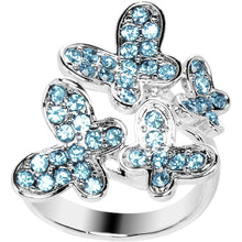 Load image into Gallery viewer, Aqua Jeweled Cluster Butterfly Adjustable Ring

