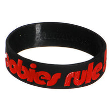 Load image into Gallery viewer, Black Red Black Boobies Rule Awareness for Breast Cancer Bracelet
