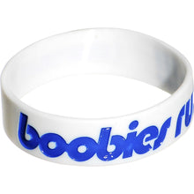 Load image into Gallery viewer, White Blue Boobies Rule Awareness for Breast Cancer Bracelet
