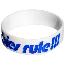 Load image into Gallery viewer, White Blue Boobies Rule Awareness for Breast Cancer Bracelet

