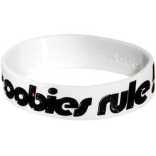 Load image into Gallery viewer, Black White Green Boobies Rule Awareness for Breast Cancer Bracelet
