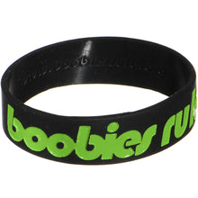 Load image into Gallery viewer, Black Green Boobies Rule Awareness for Breast Cancer Bracelet
