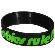 Load image into Gallery viewer, Black Green Boobies Rule Awareness for Breast Cancer Bracelet
