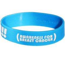 Load image into Gallery viewer, Aqua Blue White Boobies Rule Awareness for Breast Cancer Bracelet
