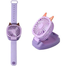 Load image into Gallery viewer, 360¬∞Rotation Kids Portable Wrist Strap Mini Watch Hand Held Fan Cat Design
