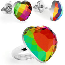 Load image into Gallery viewer, Rainbow Heart Adjustable Ring and Stud Earring Set
