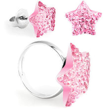 Load image into Gallery viewer, Pink Sparkler Star Adjustable Ring and Stud Earring Set
