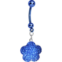 Load image into Gallery viewer, Sapphire Blue Flower Dangle Belly Ring
