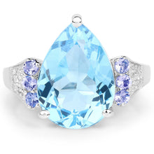 Load image into Gallery viewer, 6.86 Carat Genuine Swiss Blue Topaz, Tanzanite &amp; White Topaz .925 Sterling Silver Ring
