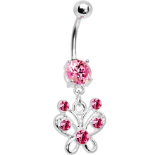 Load image into Gallery viewer, Pink Cubic Zirconia Butterfly Belly Ring
