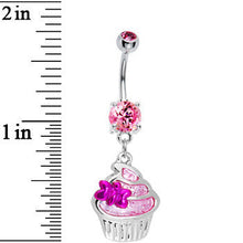 Load image into Gallery viewer, Pink Gem Butterfly Cupcake Belly Ring

