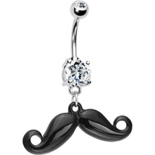 Load image into Gallery viewer, Crystalline Gem Black Mustache Belly Ring

