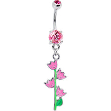 Load image into Gallery viewer, Pink Cubic Zirconia Tulips Flower Belly Ring
