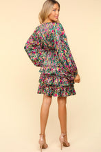 Load image into Gallery viewer, V-Neck Satin Floral Layered Dress – Satin Floral Dress, Layered V-Neck Dress, Elegant Floral Dress, Flowy Satin Dress, Summer Party Dress
