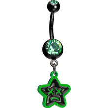 Load image into Gallery viewer, Green Gem Unhappy Face Star Belly Ring
