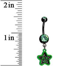 Load image into Gallery viewer, Green Gem Unhappy Face Star Belly Ring
