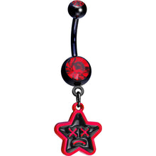 Load image into Gallery viewer, Red Gem Unhappy Face Star Belly Ring

