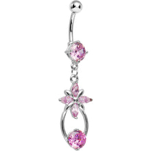 Load image into Gallery viewer, Pink CZ Flower Drop Belly Ring
