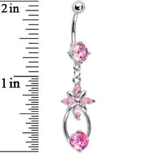 Load image into Gallery viewer, Pink CZ Flower Drop Belly Ring
