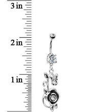 Load image into Gallery viewer, Clear CZ Rose Flower Bud Dangle Belly Ring
