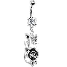 Load image into Gallery viewer, Clear CZ Rose Flower Bud Dangle Belly Ring
