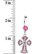 Load image into Gallery viewer, Pink Striking Jeweled Cross Belly Ring
