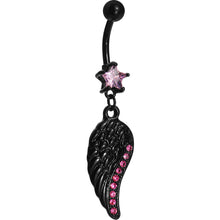 Load image into Gallery viewer, Pink Gem Black Angel Wing Belly Ring
