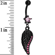 Load image into Gallery viewer, Pink Gem Black Angel Wing Belly Ring
