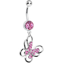 Load image into Gallery viewer, Pink Multi Paved Gem Butterfly Belly Ring
