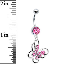 Load image into Gallery viewer, Pink Multi Paved Gem Butterfly Belly Ring

