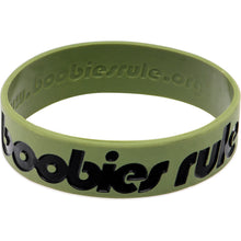 Load image into Gallery viewer, Army Green Black Boobies Rule Awareness for Breast Cancer Bracelet
