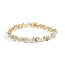 Load image into Gallery viewer, 10k Yellow Gold 3.00 Cttw Round-Cut and Baguette-Cut Floral Link 7.25" Bracelet (I-J Color, I1-I2 Clarity)
