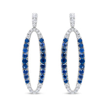 Load image into Gallery viewer, 18K White Gold 1.11 Cttw Blue Round Diamond and Blue Sapphire Openwork Oval Shaped Dangle Earrings (F-G Color, VS1-VS2 Clarity)
