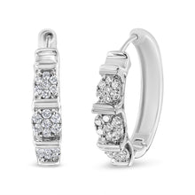 Load image into Gallery viewer, .925 Sterling Silver 1/2 Cttw Lab Grown Round Diamond Floral Cluster Hoop Earrings (F-G Color, SI1-SI2 Clarity)
