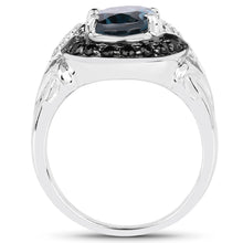 Load image into Gallery viewer, 4.27 Carat Genuine London Blue Topaz, Black Spinel &amp; White Topaz .925 Sterling Silver Ring

