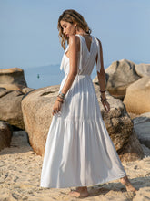 Load image into Gallery viewer, White V-Neck Tie Shoulder Maxi Dress Effortless &amp; Flowy Summer Essential Long Girls Dress
